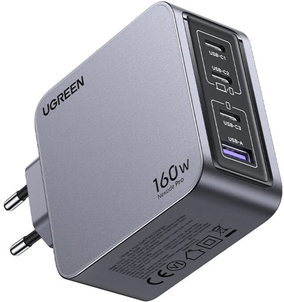 Ugreen Nexode Pro 160W Wandlader - 4x USB-C - Zwart/Grijs