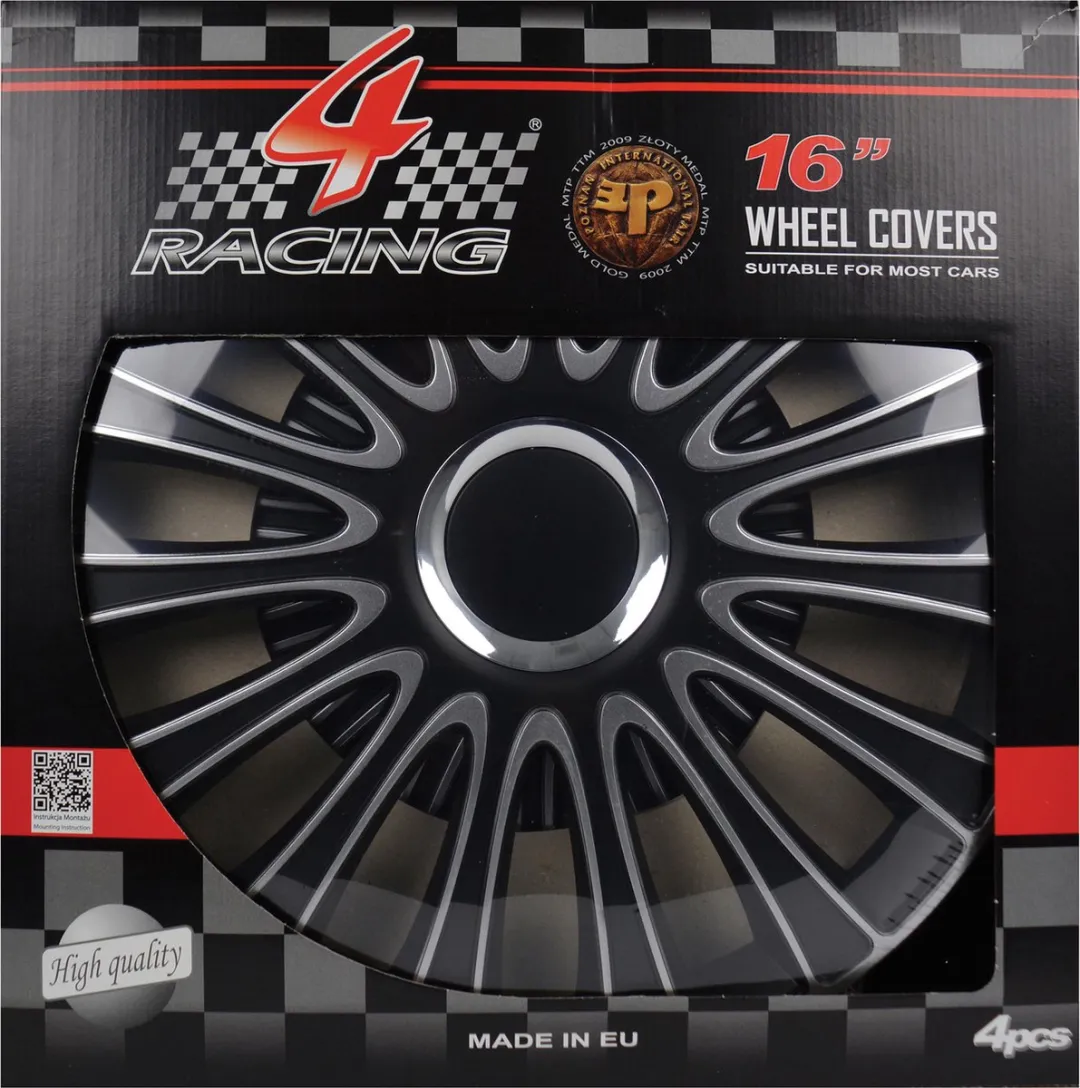 Carpoint Wieldoppen Le Mans Pro 16" ABS - Zwart/zilver - 4 Stuks