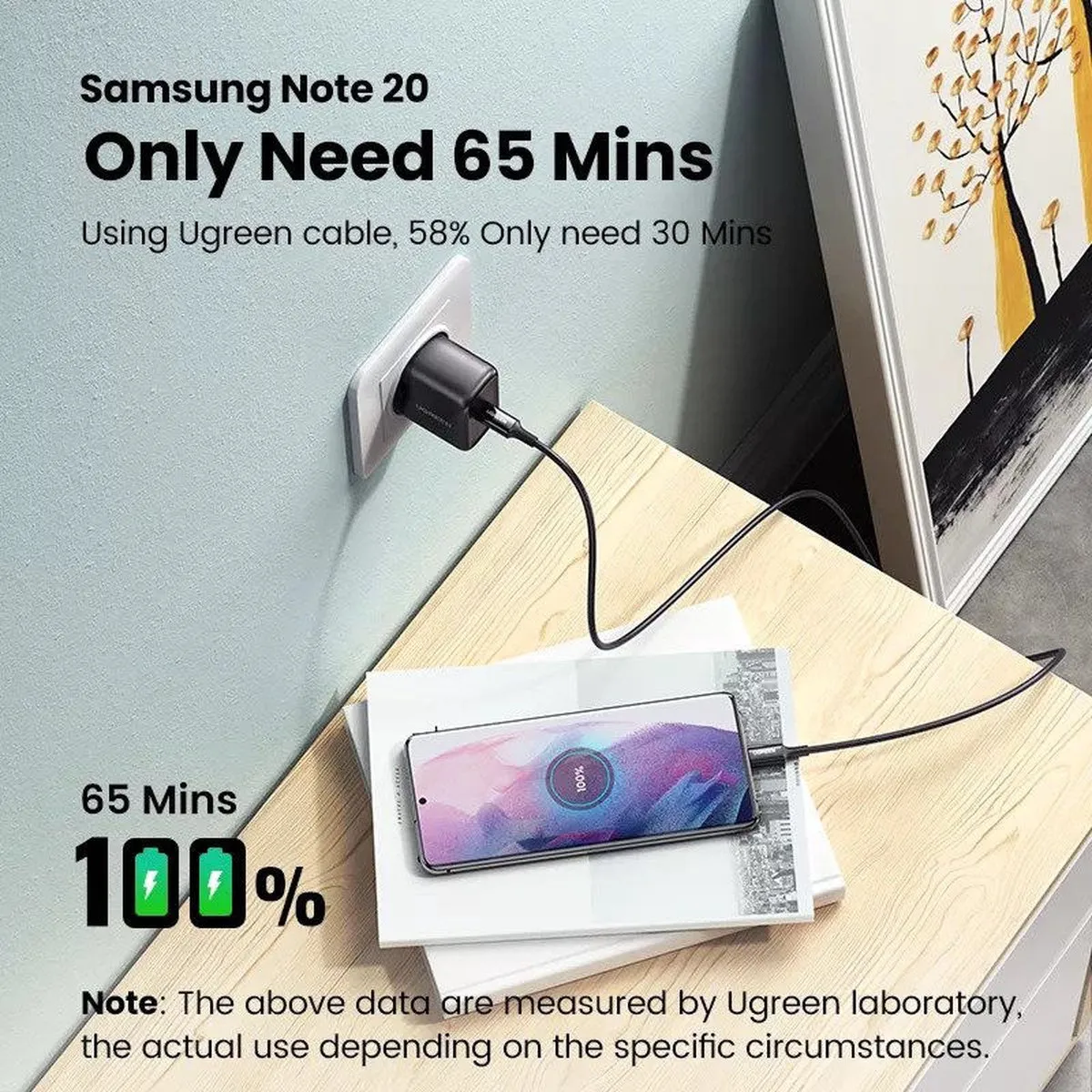Ugreen 25W PD USB-C Snellader - 2M Kabel - Zwart