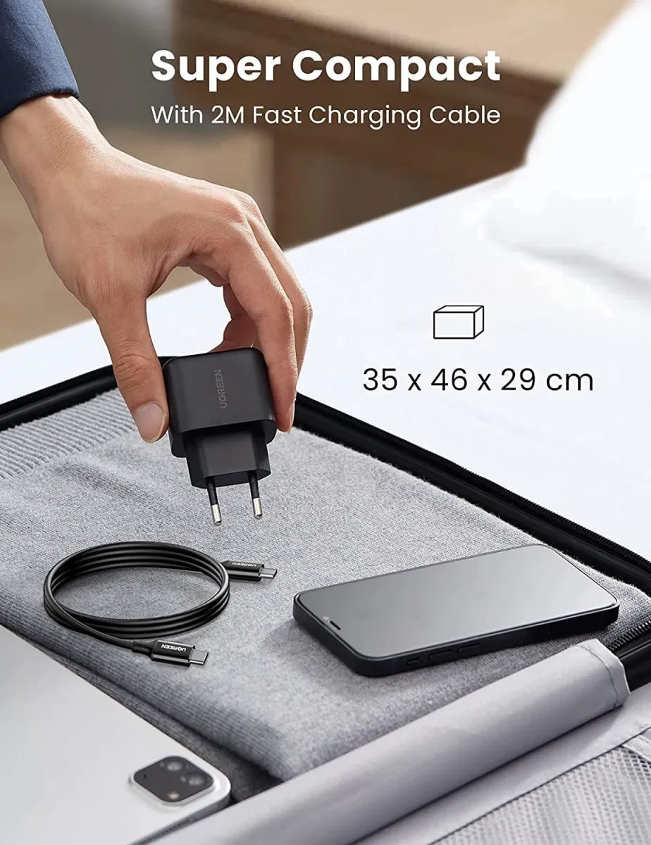 Ugreen 25W PD USB-C Snellader - 2M Kabel - Zwart