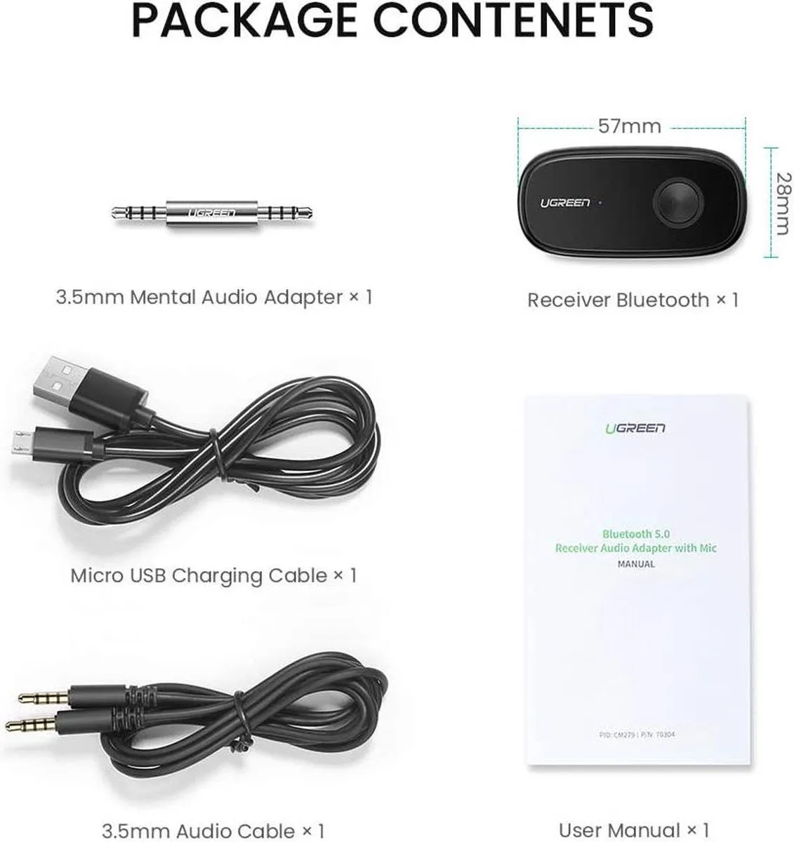 Ugreen Bluetooth 5.0 Audio-ontvanger AUX aptX - Zwart