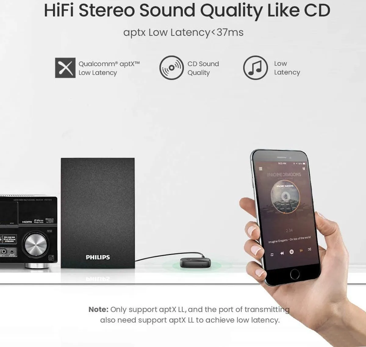 Ugreen Bluetooth 5.0 Audio-ontvanger AUX aptX - Zwart