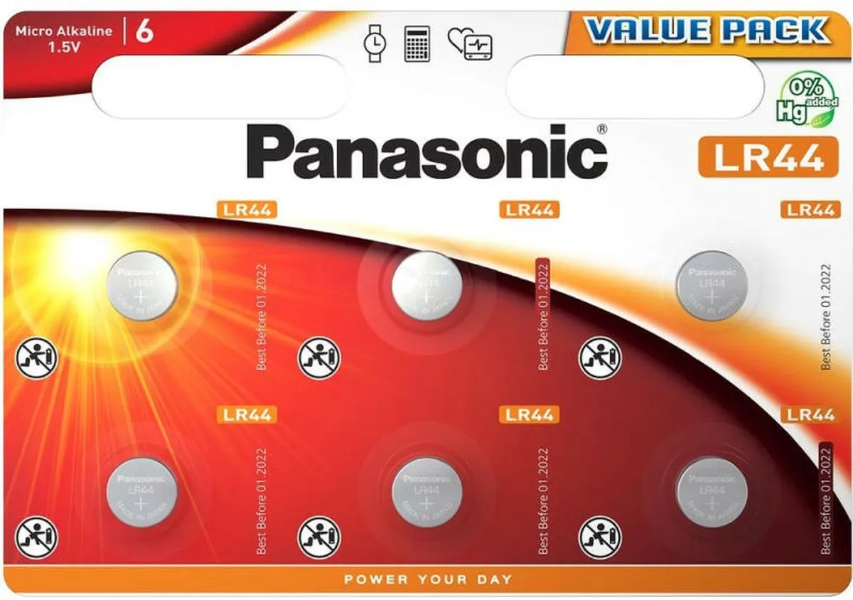 Panasonic LR44 Knoopcelbatterij 1,5V - 6 Stuks
