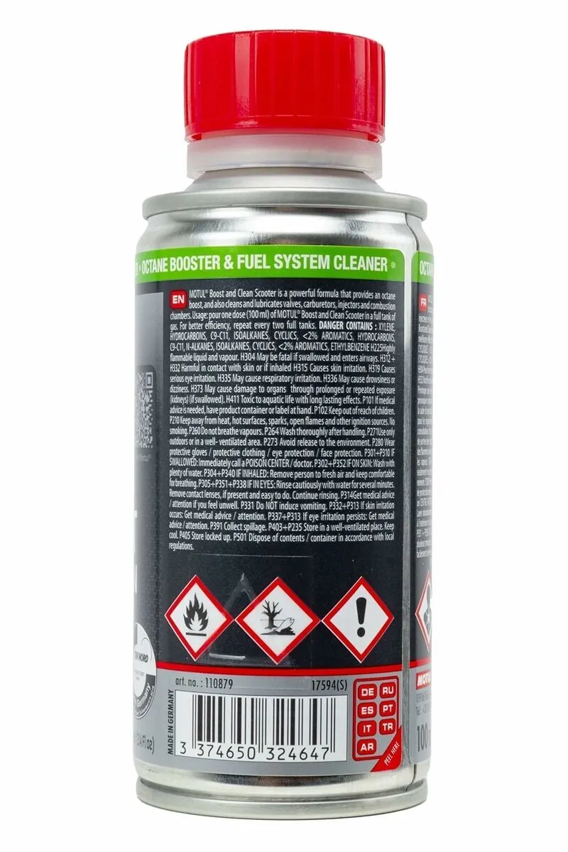 Motul Boost and Clean Scooter 2T/4T Additief 100ml - Zilver/Rood
