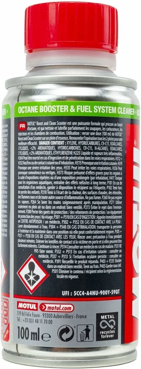 Motul Boost and Clean Scooter 2T/4T Additief 100ml - Zilver/Rood
