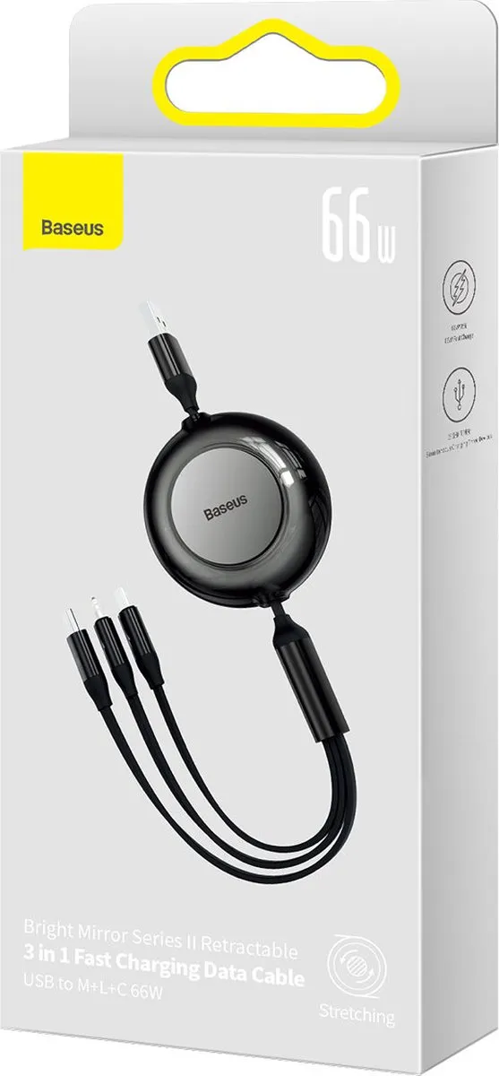 Baseus USB 3-in-1 Kabel CAMJ010101 - 66W - 1,1m - Zwart