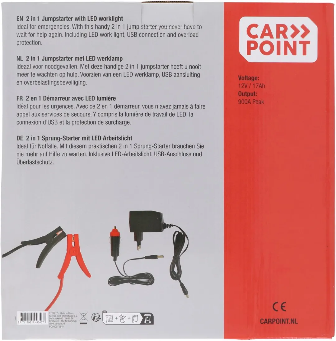 Carpoint Jumpstarter 17000mAh 400A/900A - 4800W - Rood/Zwart