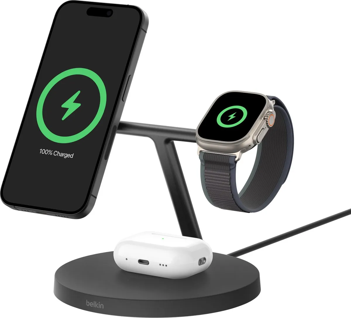 Belkin WIZ032kqBK 3-in-1 Qi2 Draadloze Oplader - 15W - Zwart