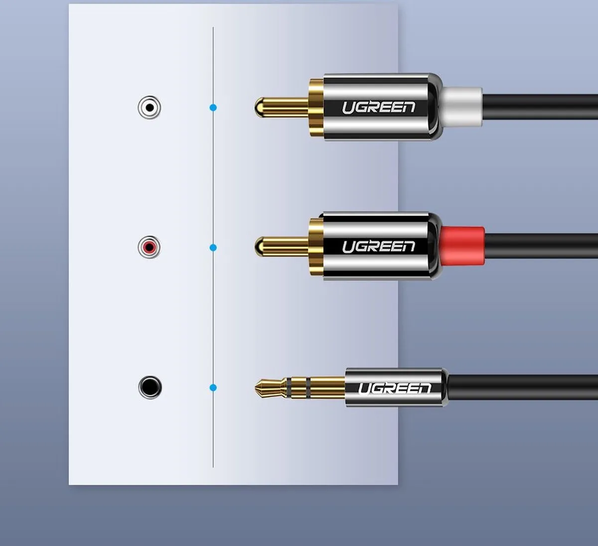UGREEN Audiokabel 3,5mm Mini-Jack naar 2xRCA 3m - Zwart