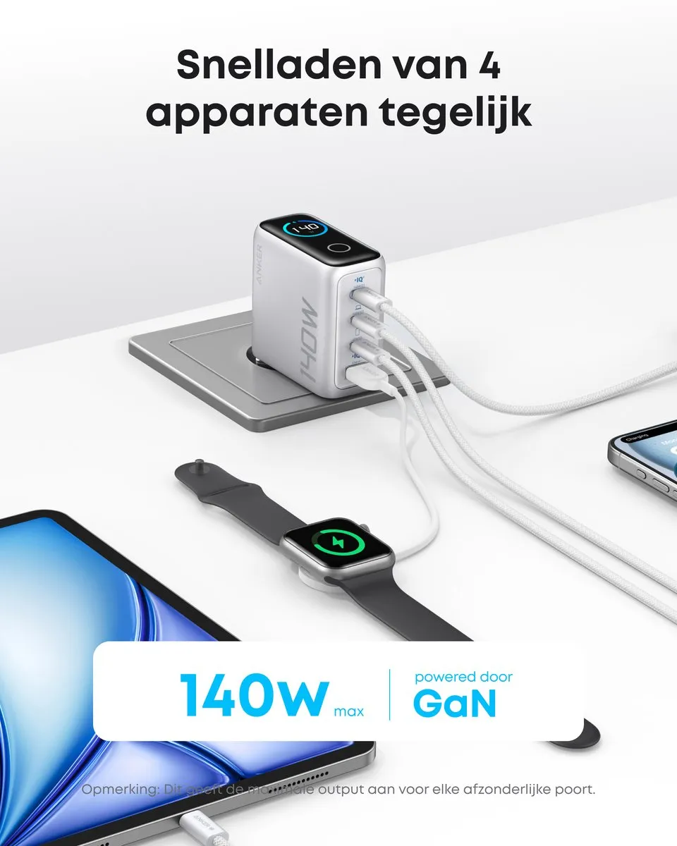 Anker 140W USB-C Oplader B2697G41 - 4 Poorten