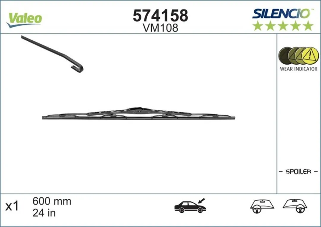 Valeo Silencio VM108 Spoilerwisser 60cm - Zwart