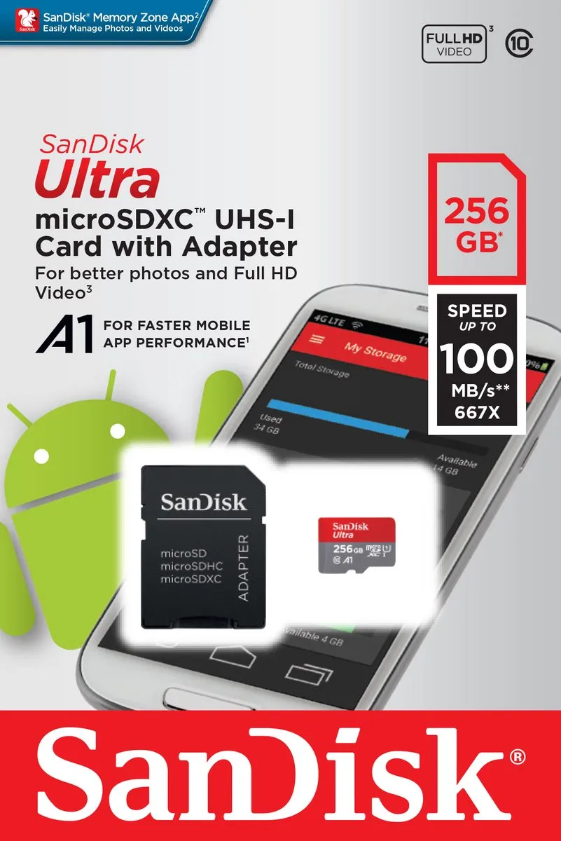 SanDisk Ultra MicroSDXC 256GB A1 U1 - met adapter
