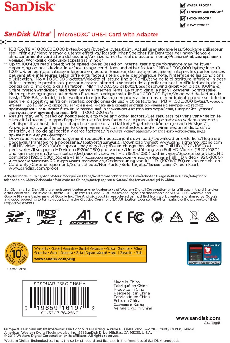 SanDisk Ultra MicroSDXC 256GB A1 U1 - met adapter