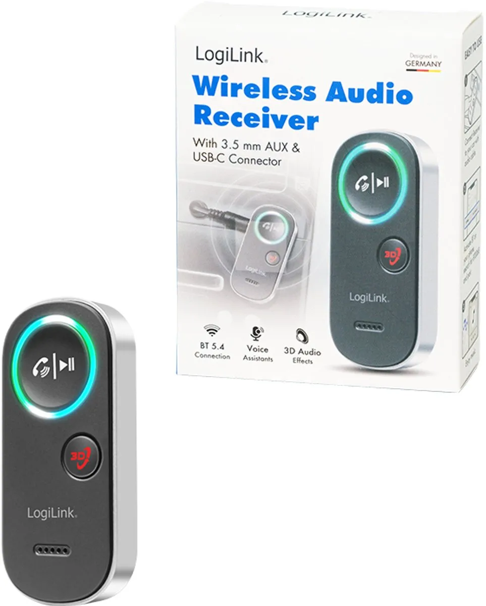 Logilink BT0068 Bluetooth 5.4 Ontvanger - 3,5mm AUX - Zwart