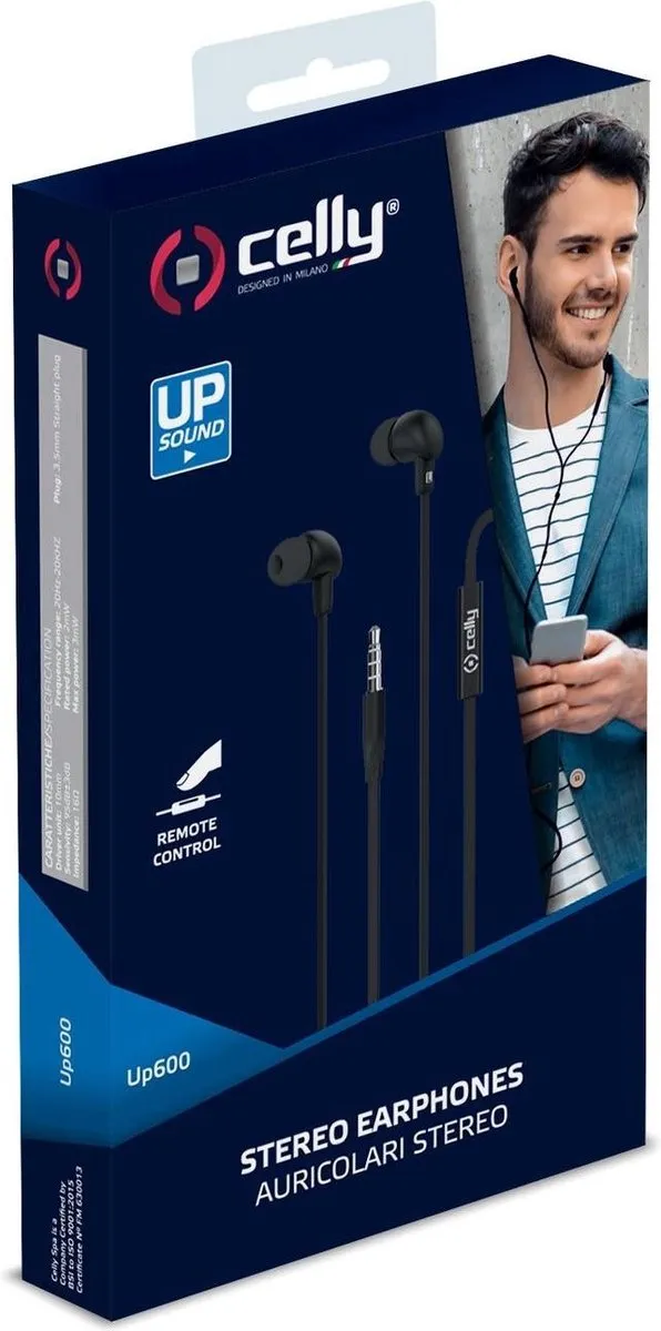 In-Ear Stereo Oordopjes UP600, Zwart - Kunststof - Celly