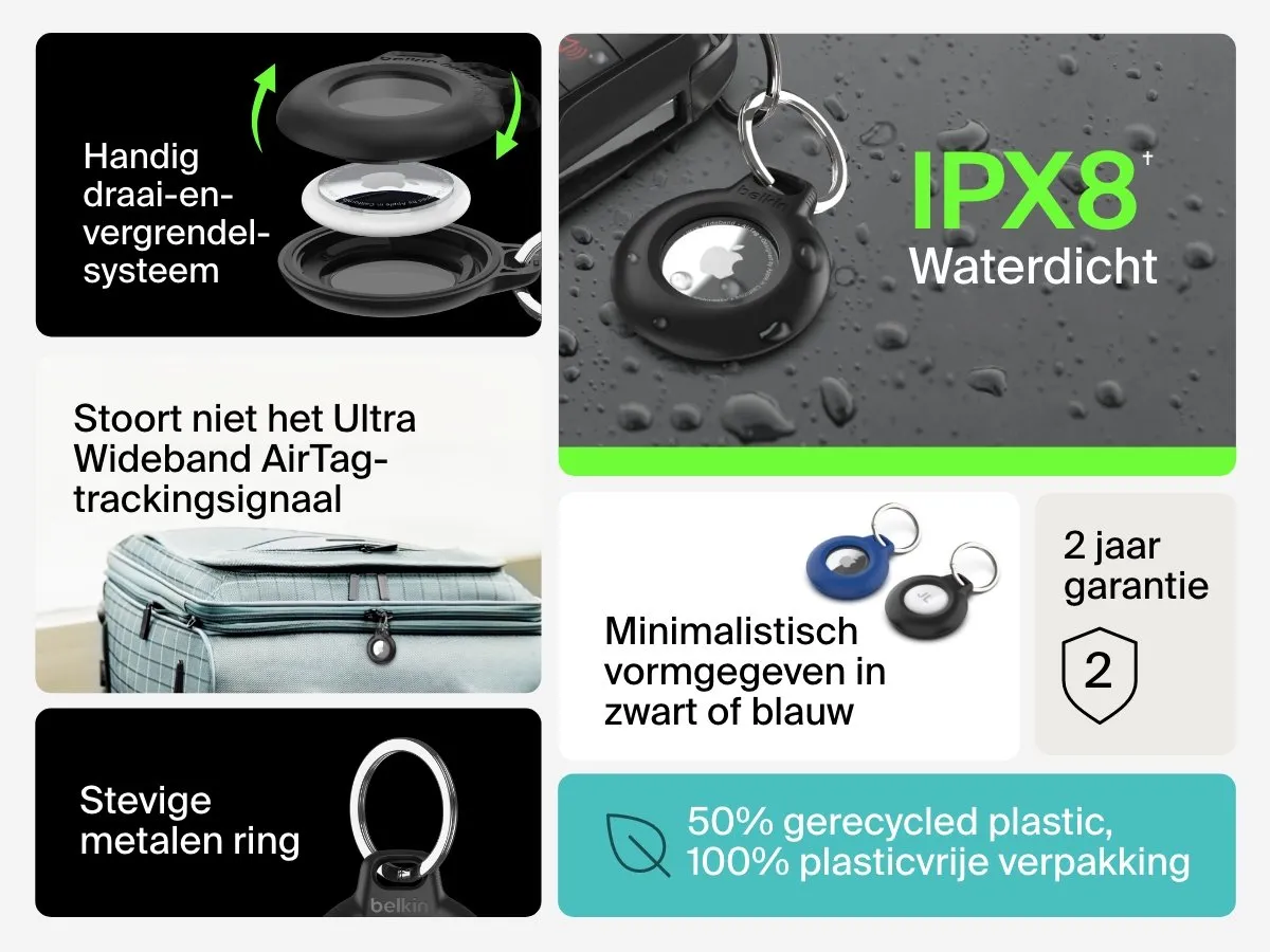 Belkin Waterdichte AirTag-houder 4 Stuks - Zwart