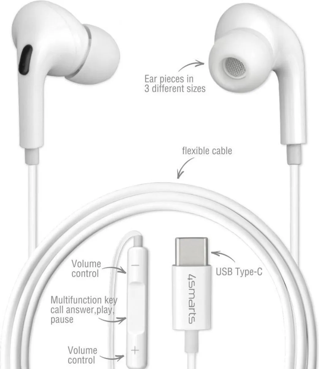 4Smarts Melody 4S465590 Oordopjes - USB-C - Met microfoon - Wit