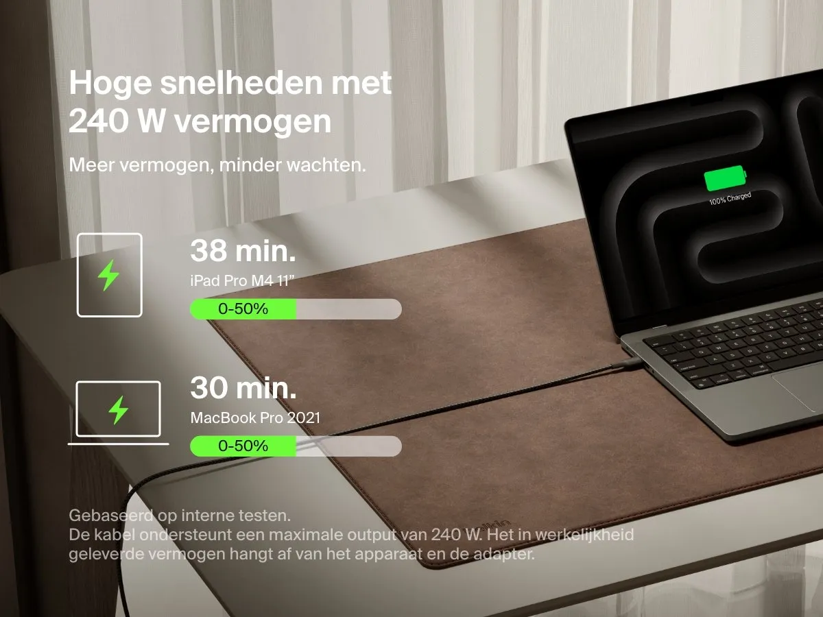 Belkin CAB025hq2MBK USB-C Kabel 240W - 2m - Zwart