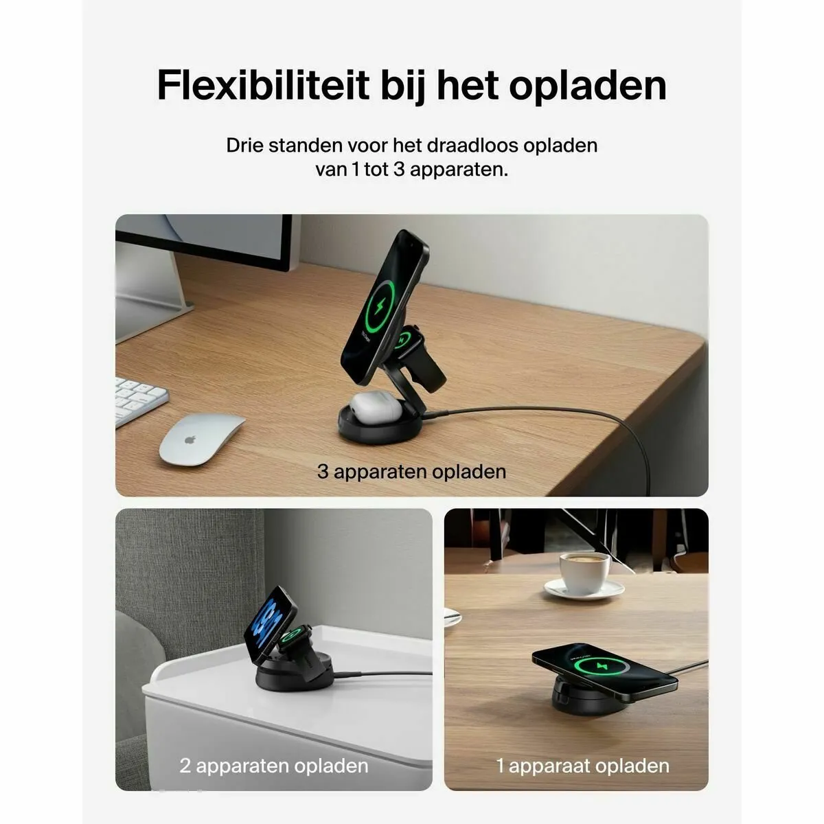 Belkin BoostCharge Pro WIZ034kqBK 3-in-1 Laadstandaard - 15W - Zwart