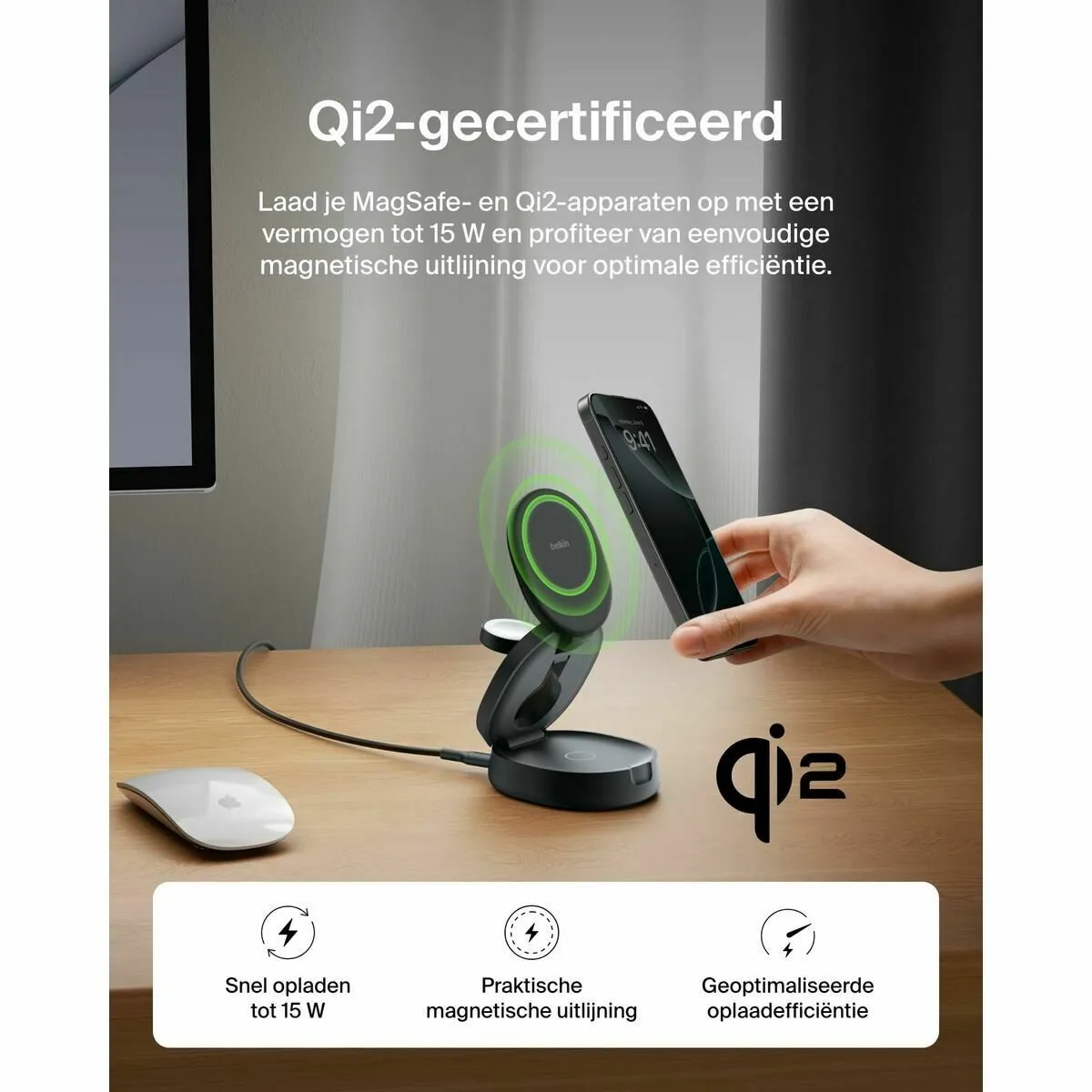 Belkin BoostCharge Pro WIZ034kqBK 3-in-1 Laadstandaard - 15W - Zwart