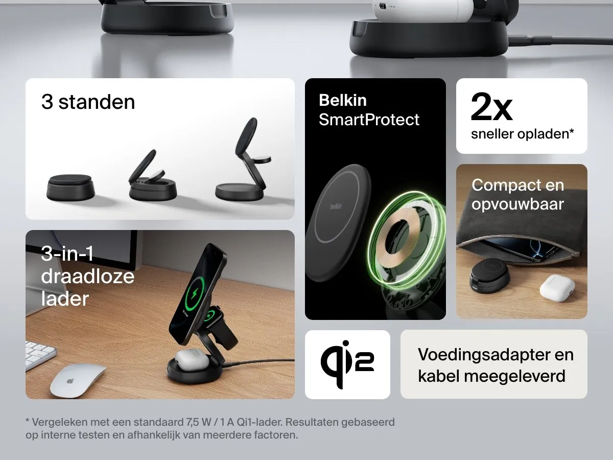 Belkin BoostCharge Pro WIZ034kqBK 3-in-1 Laadstandaard - 15W - Zwart - afbeelding 6 van 6