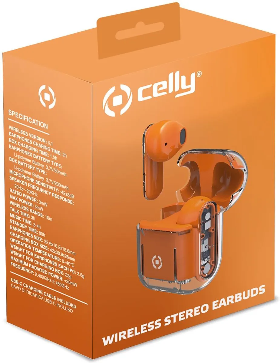 Celly SHEEROR Draadloze Koptelefoon - Oranje