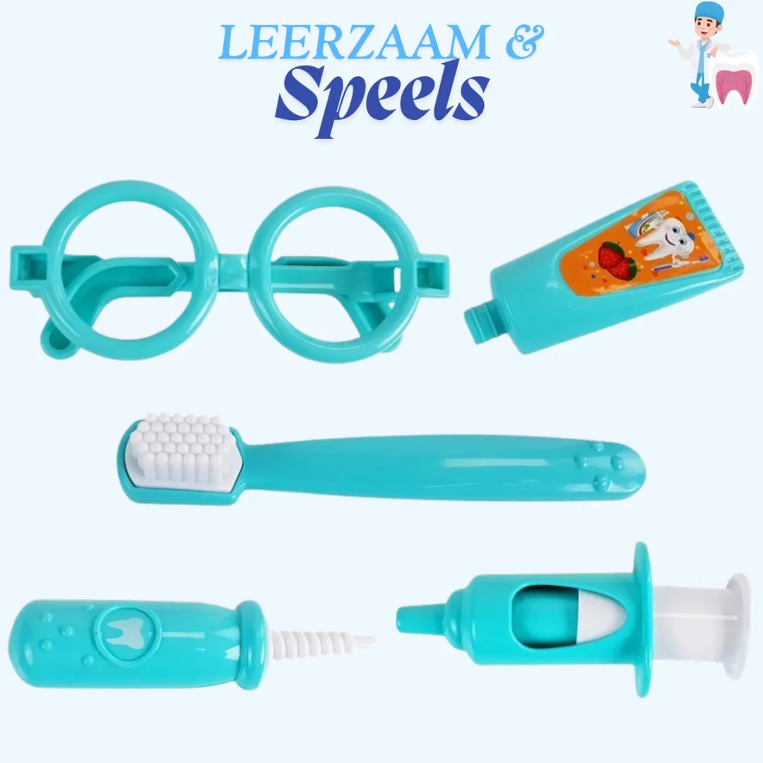 Lean Toys Little Dentist Hippopotamus Tandarts Speelset - 7 Instrumenten - Blauw