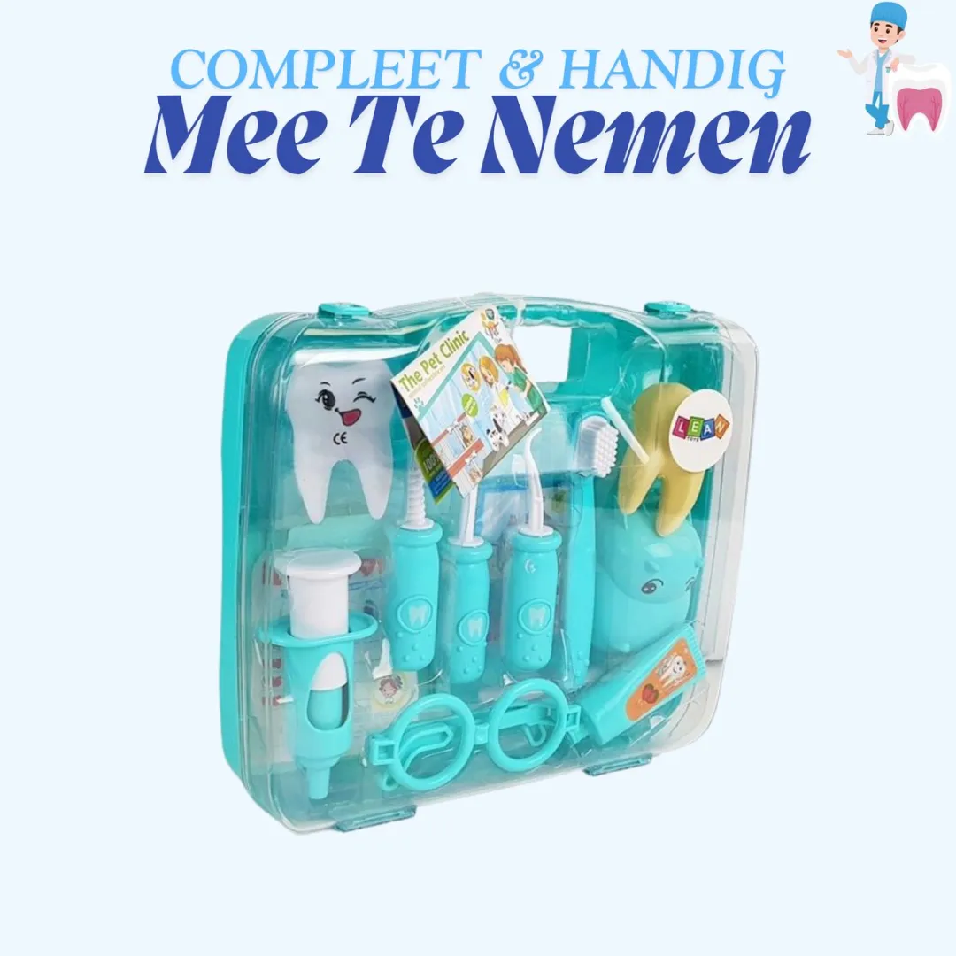 Lean Toys Little Dentist Hippopotamus Tandarts Speelset - 7 Instrumenten - Blauw