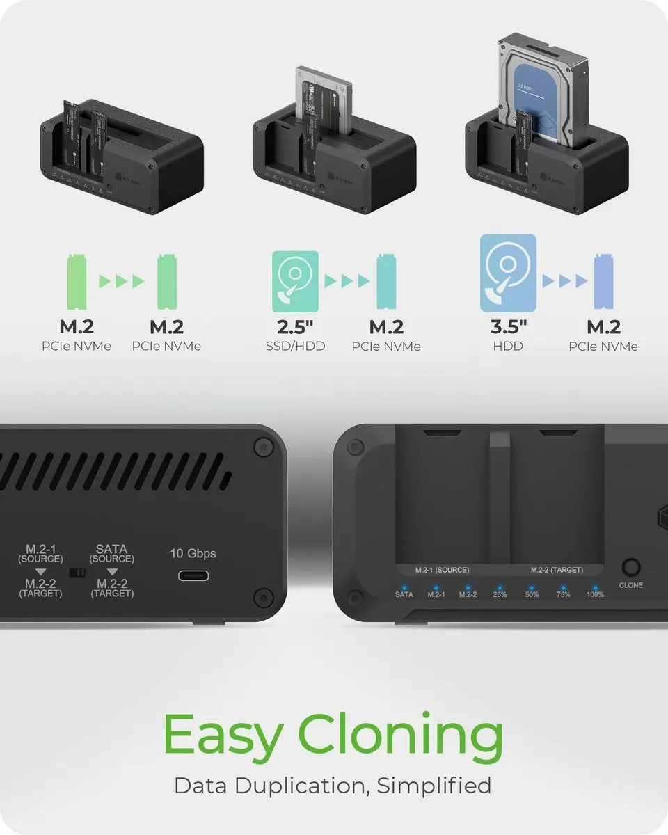 Icy Box IB-2924MSCL-C31 Kloon- & Docking Station - USB 3.2 Gen 2 - 3 Schijven - afbeelding 6 van 6