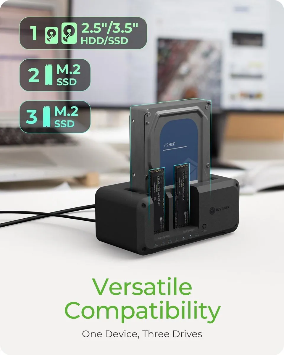 Icy Box IB-2924MSCL-C31 Kloon- & Docking Station - USB 3.2 Gen 2 - 3 Schijven