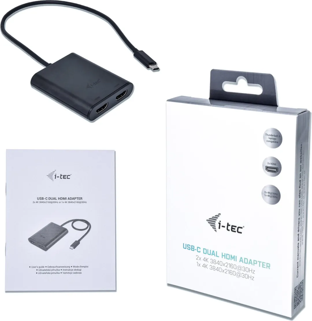 I-tec C31DUAL4KHDMI USB-C naar Dual HDMI 4K Adapter - Zwart