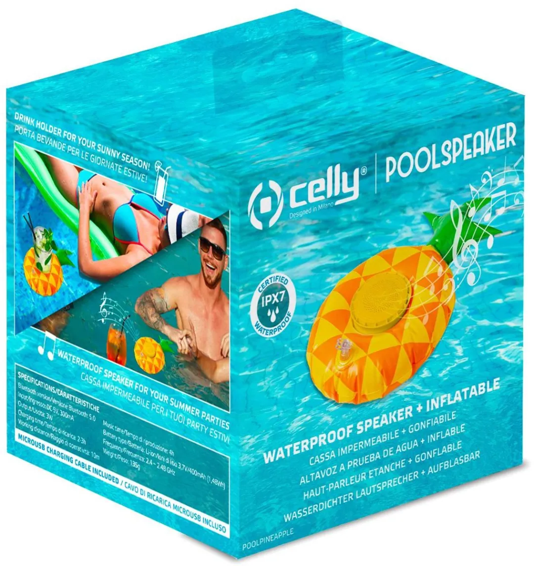 Celly PoolSpeaker Opblaasbare Ananas 3W - Groen/Geel/Oranje