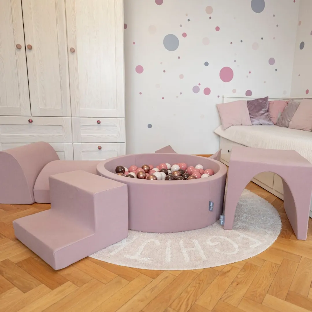 KiddyMoon Foam speeltuin PPZP-OK30D-135 met ballen heide: pastel-beige-powderroze-parel zwembad 200/gourd/tunnel/ramp L/semi-schacht L Speeltoestel