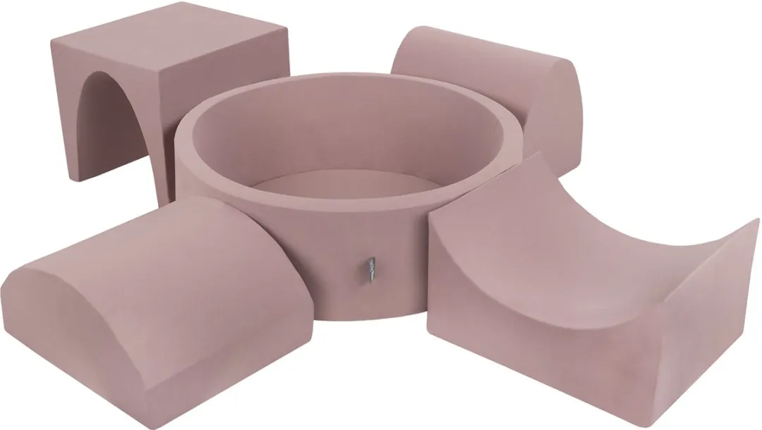 KiddyMoon Foam speeltuin PPZP-OK30D-135 met ballen heide: pastel-beige-powderroze-parel zwembad 200/gourd/tunnel/ramp L/semi-schacht L Speeltoestel