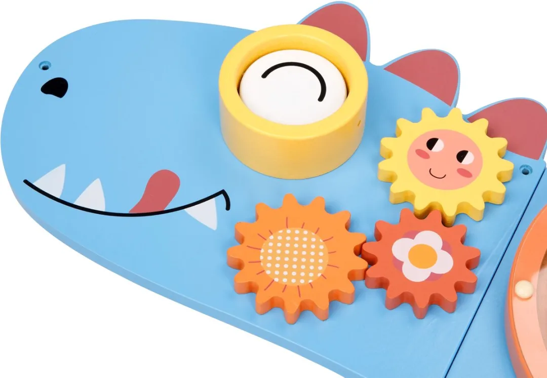 Tooky Toy Houten Activiteitenpaneel Dinosaurus – Houten Educatief Speelbord voor Kinderen – Met Xylofoon, Doolhof, Telraam & Meer – Motoriek Speelgoed – Busy Board