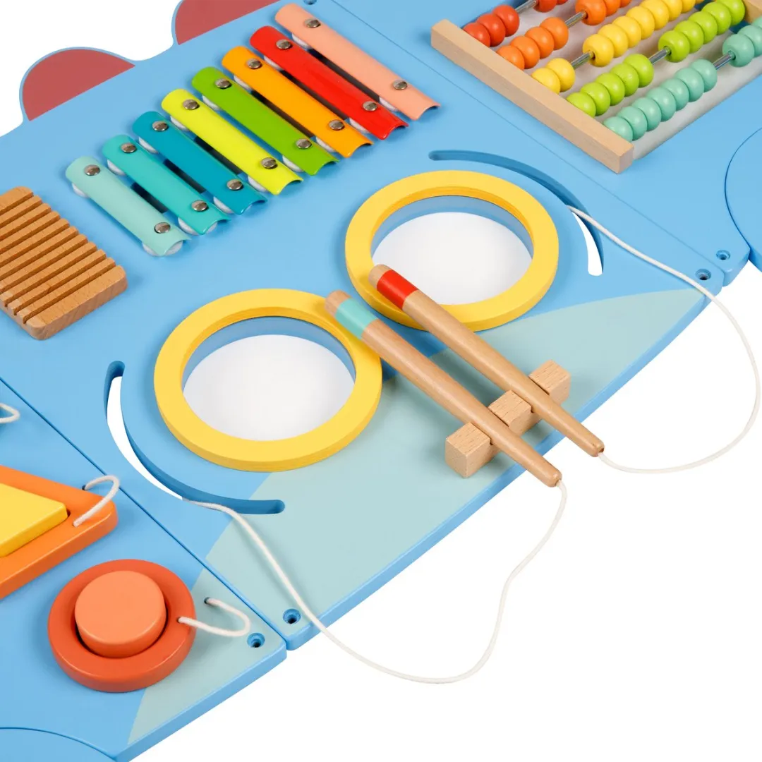 Tooky Toy Houten Activiteitenpaneel Dinosaurus – Houten Educatief Speelbord voor Kinderen – Met Xylofoon, Doolhof, Telraam & Meer – Motoriek Speelgoed – Busy Board