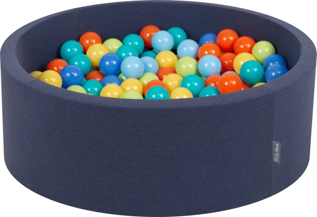 KiddyMoon Ballenbak voor kinderen Rond 90x30cm - 300 ballen ∅7cm - Speelgoed baby schuim - Baby ballenbad foam - Kunststof ballen - Ballenbak ballen - Voor sensorische - Met schuimvulling - Blauw: Lichtgroen Oranje Turkoois Blauw Babyblauw Geel