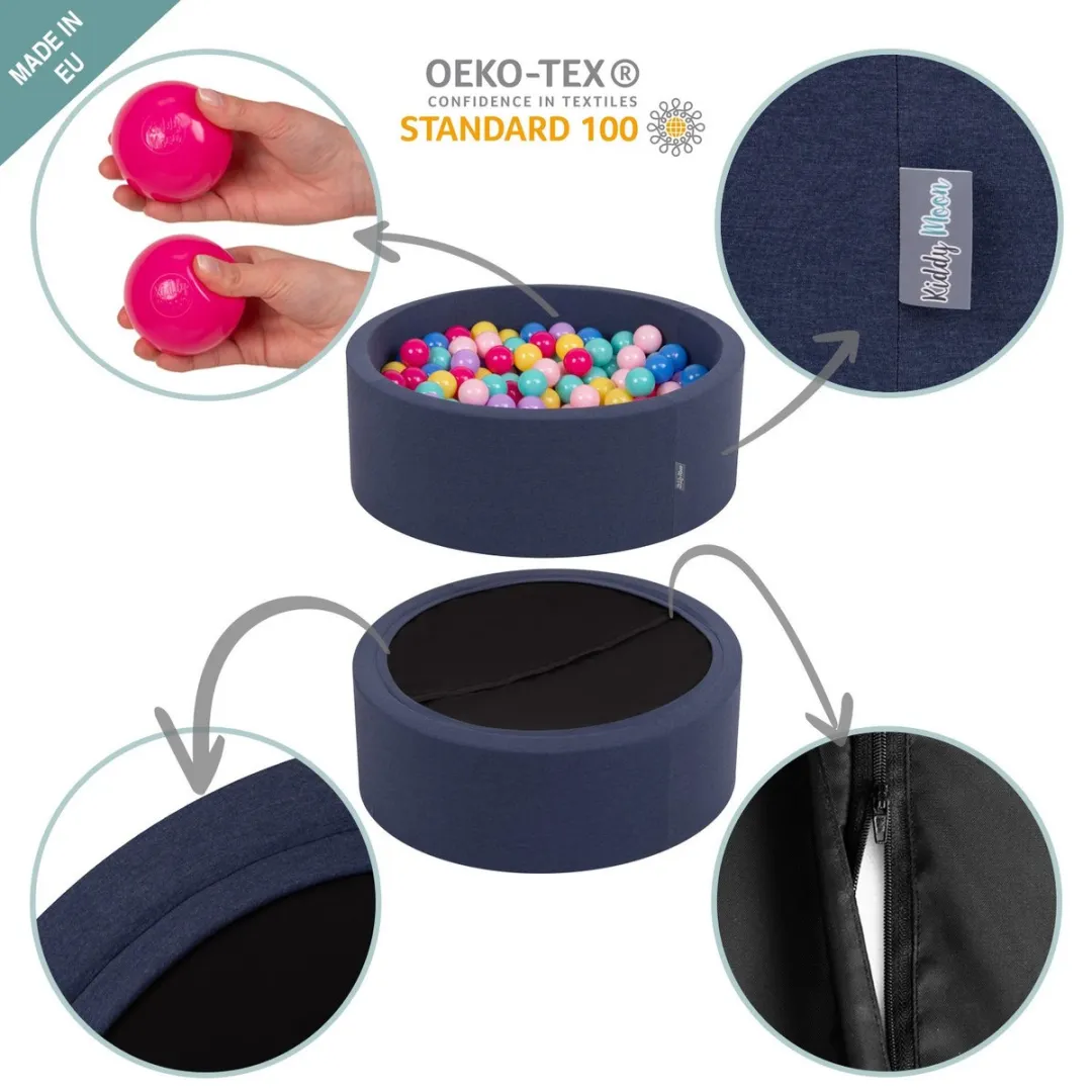 KiddyMoon Ballenbak voor kinderen Rond 90x30cm - 300 ballen ∅7cm - Speelgoed baby schuim - Baby ballenbad foam - Kunststof ballen - Ballenbak ballen - Voor sensorische - Met schuimvulling - Blauw: Lichtgroen Oranje Turkoois Blauw Babyblauw Geel