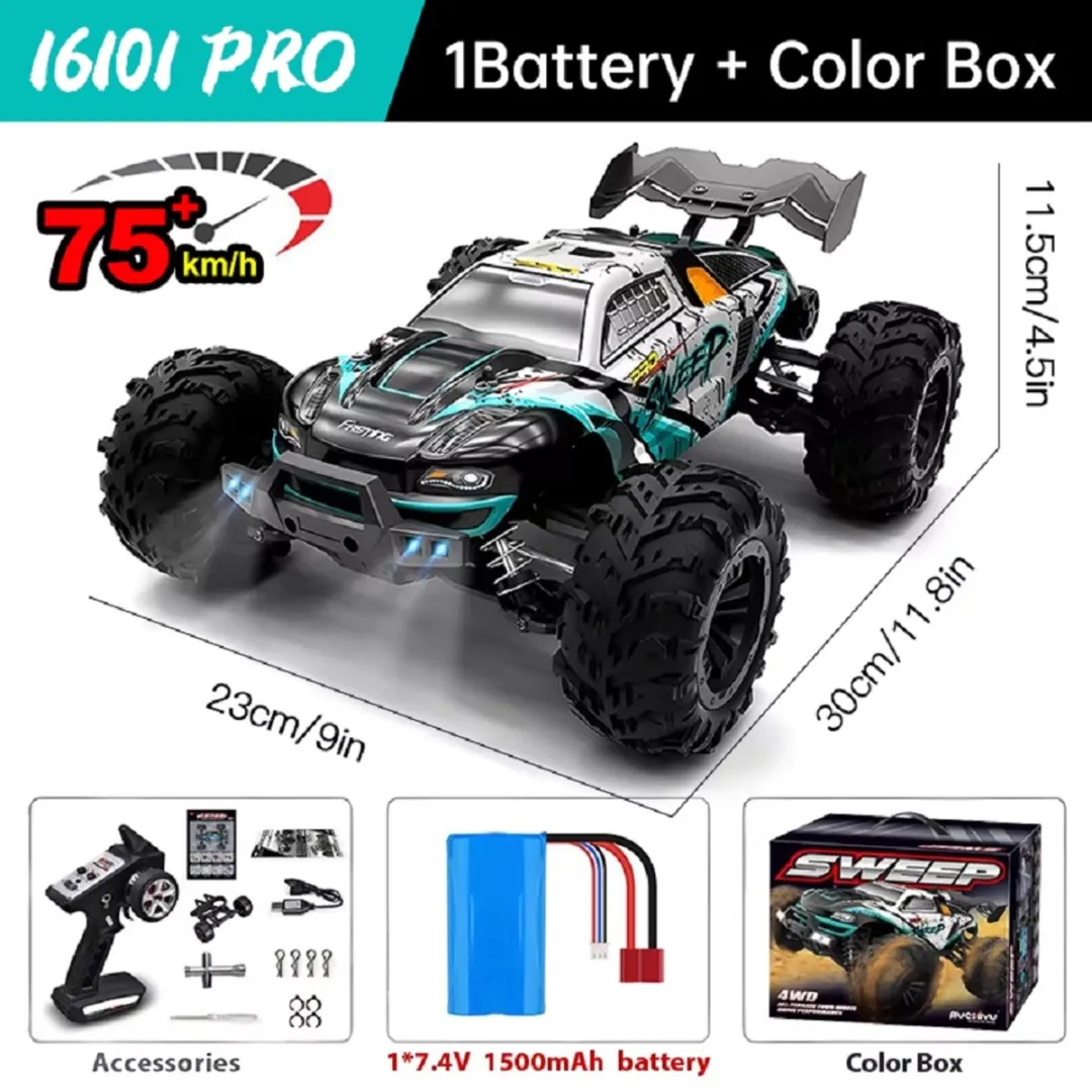 WLtoys 16101 Pro 1:16 RC Auto 75km/u 4WD Monstertruck met LED Licht Hoge Snelheid Drift Offroad Speelgoed voor Kinderen