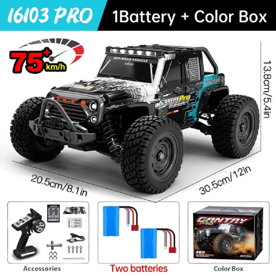 WLtoys 16101 Pro 1:16 RC Auto 75km/u 4WD Monstertruck met LED Licht Hoge Snelheid Drift Offroad Speelgoed voor Kinderen