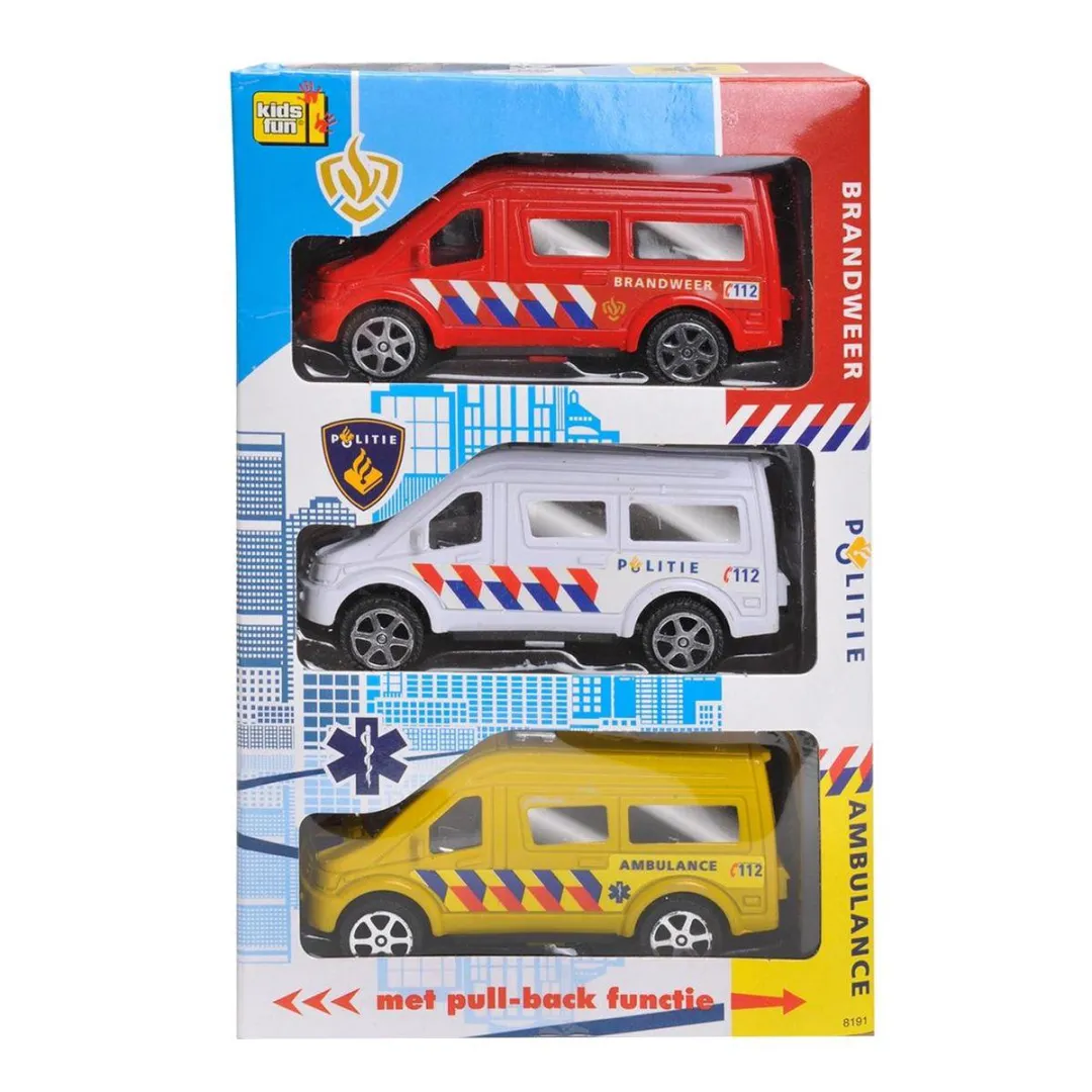 Jonotoys Reddingsdienstvoertuigen - 3 Stuks 9,5cm Multicolor