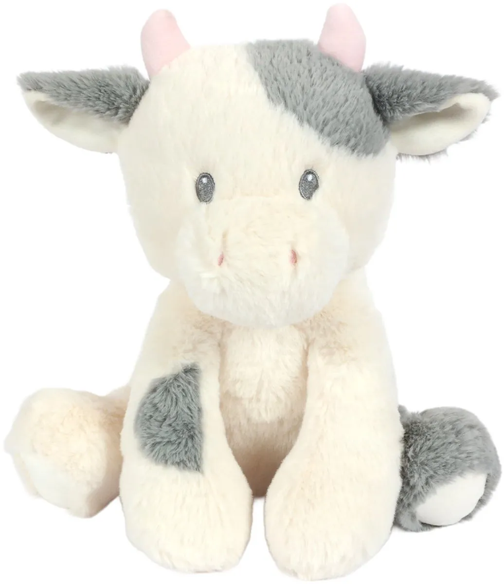 PIA Soft Toys Pluche Koe Zittend 28cm - Wit/Grijs