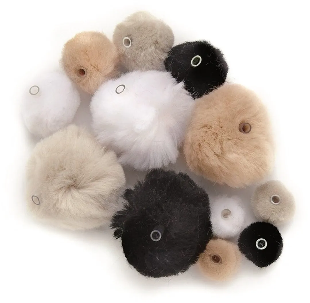 180x knutsel pompons met kunststof ogen wit/zwart/grijs - Hobby knutselen artikelen