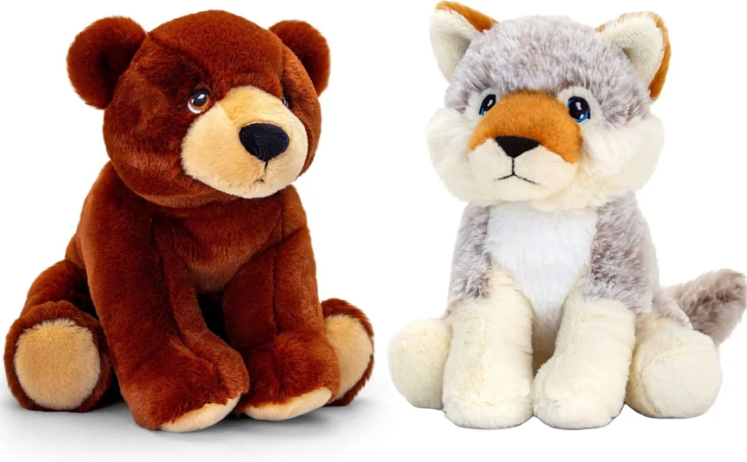 Keel Toys Pluche Knuffels Wolf & Bruine Beer 25cm