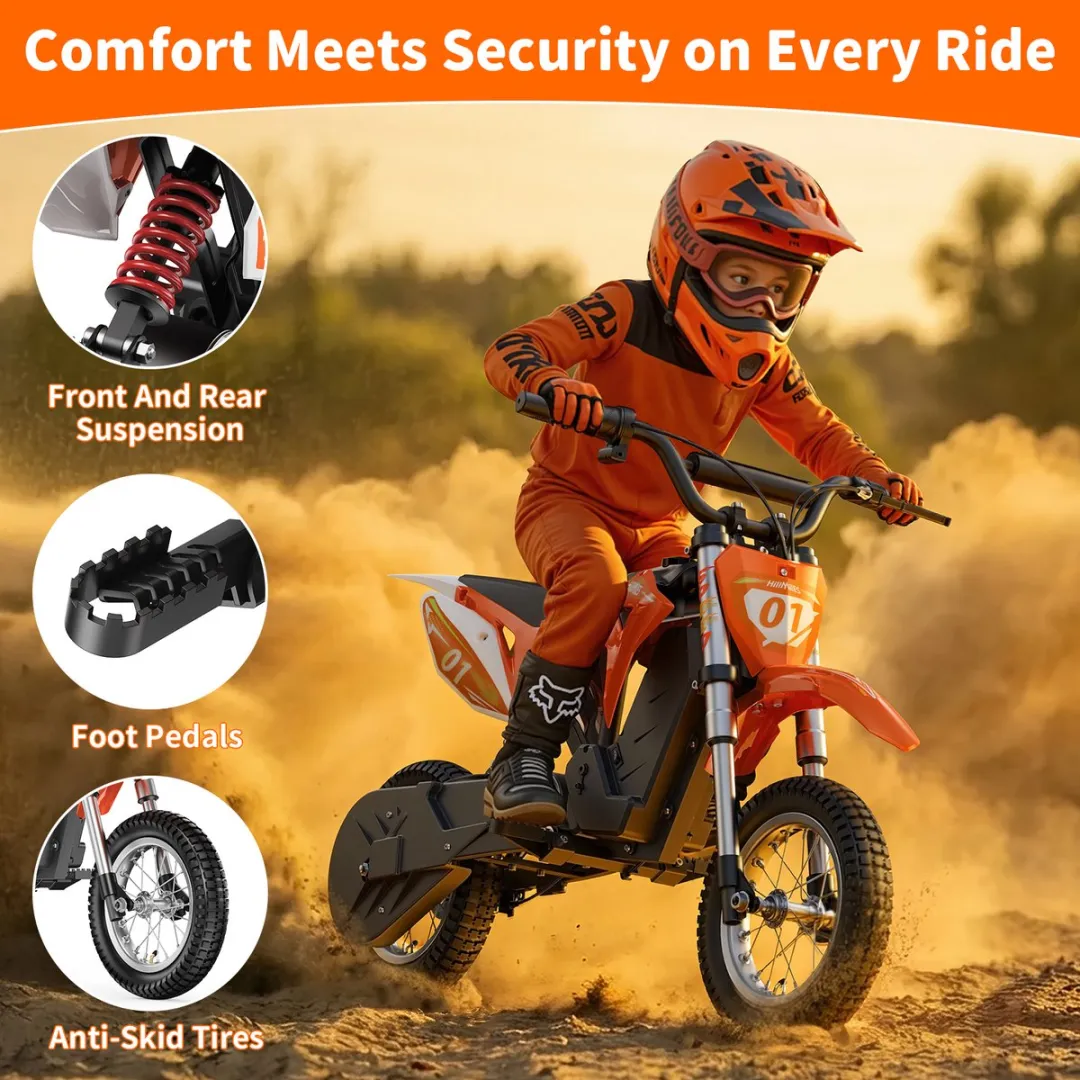 HillMiles MileRocket 1 Kinder Elektrische Crossmotor 250W - Zwart-oranje