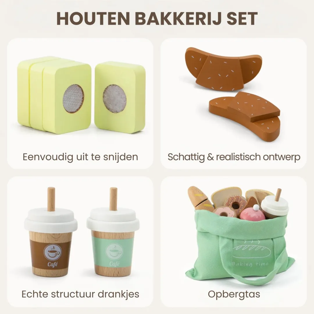 LiasToys - Picknick Speelset - keuken speelgoed - Bakkerij set - speelkeuken - Houten Speelgoed - Montessori - Keuken Accessoires - 3+ - Cadeau voor jongens en meisjes