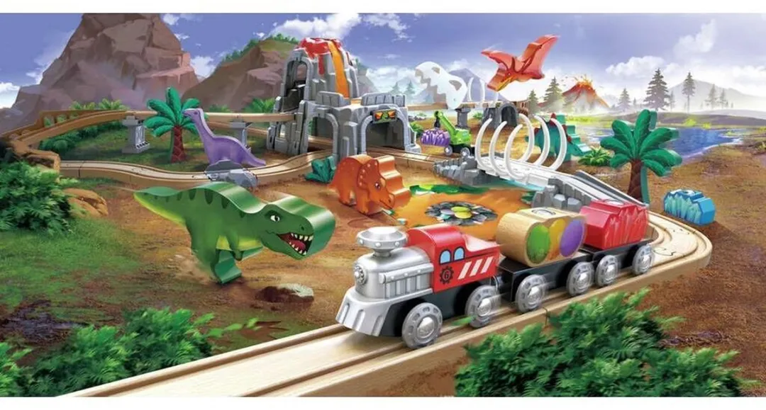 Hape Dino Spoorweg Avontuur Set E3795A - 61 Stuks - Multicolor - afbeelding 6 van 6