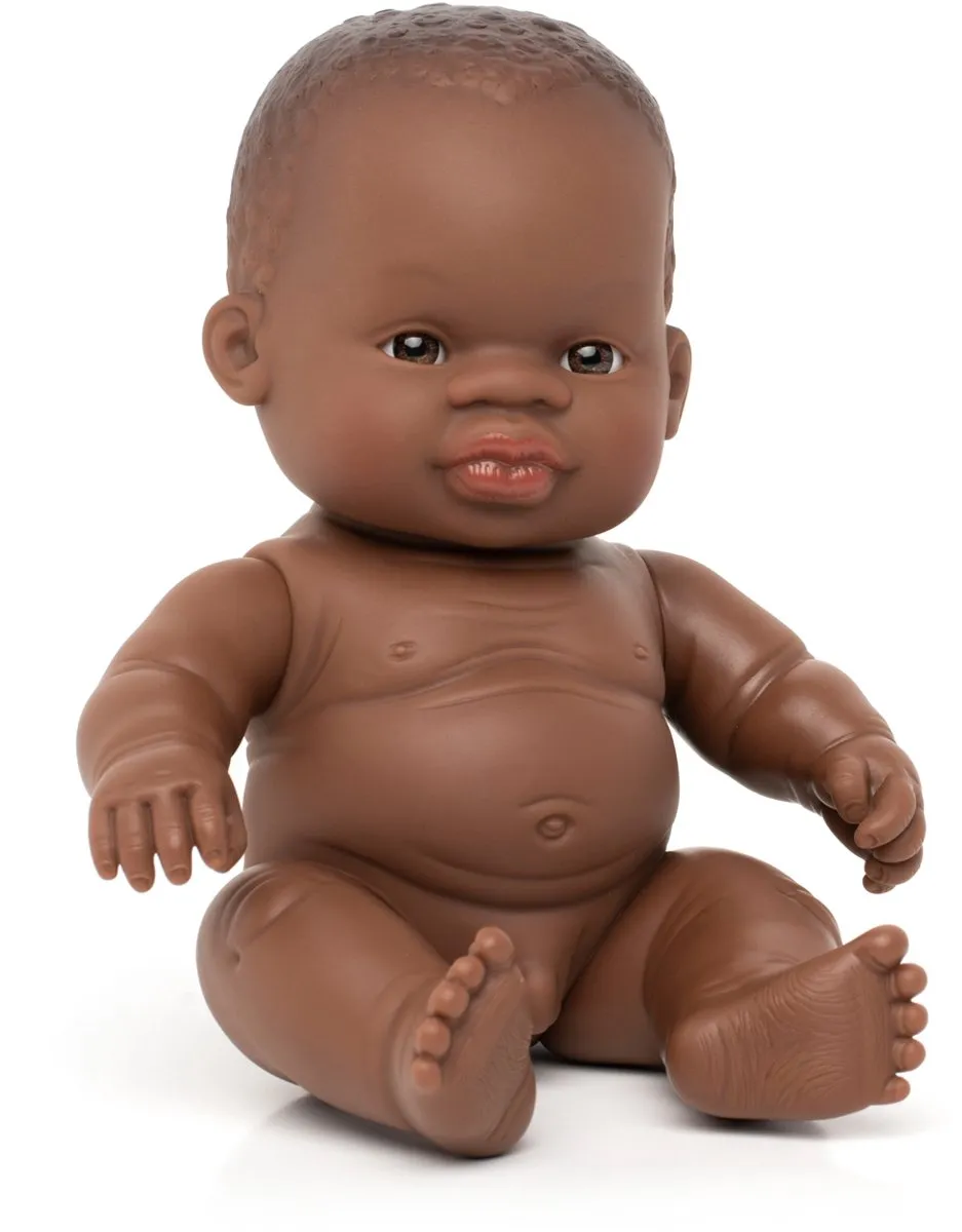 Miniland babypop Afrikaans 21cm pop educatief speelgoed vinyl.