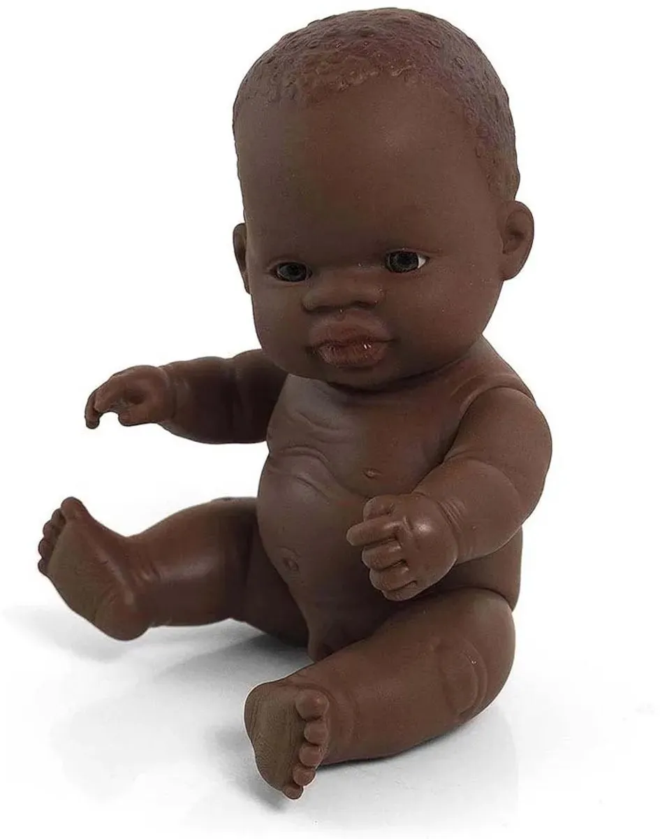 Miniland babypop Afrikaans 21cm pop educatief speelgoed vinyl.
