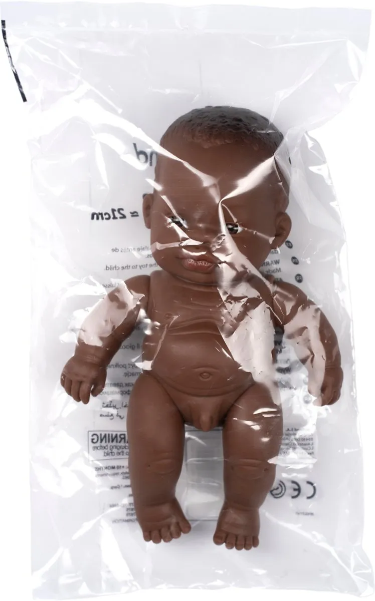 Miniland babypop Afrikaans 21cm pop educatief speelgoed vinyl.
